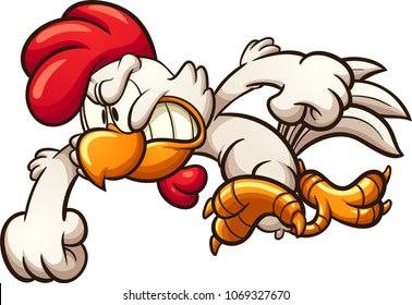 Angry cartoon chicken throwing a punch. Vector clip art illustration with simple gradients. All in a single layer.