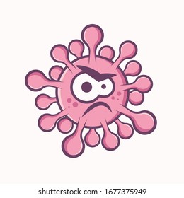 Angry Cartoon Corona Virus Character. Covid-19 Microorganism. Funny Vector Illustration