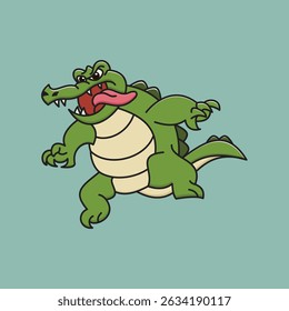 Angry Cartoon Crocodile Character Jumping with Tongue Out