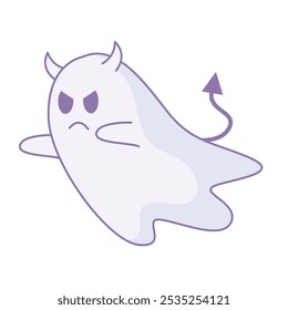 Angry cartoon devil ghost with horns and tail, Vector