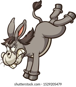 Angry cartoon donkey throwing a back kick  clip art. Vector illustration with simple gradients. All in a single layer. 
