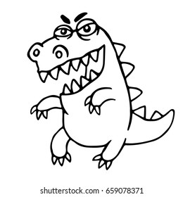 Angry cartoon dragon. Vector illustration. Cute imaginary animal character.