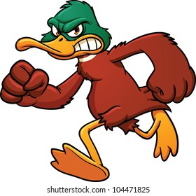 Angry cartoon duck mascot running. Vector illustration wit simple gradients. All in a single layer.