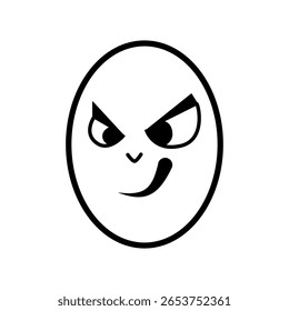 Angry Cartoon Egg Face – Black and White Doodle Expression. Simple black and white illustration of an egg-shaped cartoon face with angry or mischievous expression.