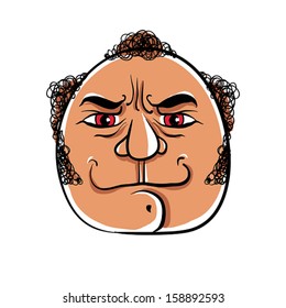 Angry cartoon face, vector illustration.