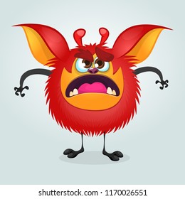 Angry cartoon fat monster. Vector illustration of red monster character with large ears for Halloween
