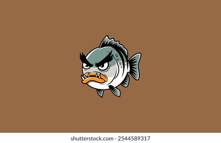 Angry cartoon fish with sharp teeth and fierce expression.