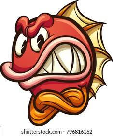 Angry cartoon fish. Vector clip art illustration with simple gradients. All in a single layer. 
