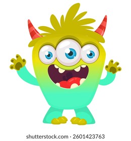 Angry cartoon flying monster with funny face. Halloween vector illustration. For package or party decoration