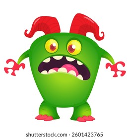 Angry cartoon flying monster with funny face. Halloween vector illustration. For package or party decoration