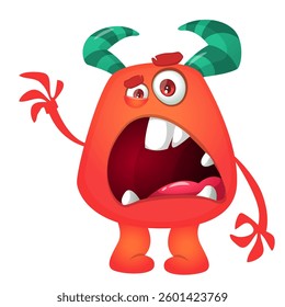 Angry cartoon flying monster with funny face. Halloween vector illustration. For package or party decoration