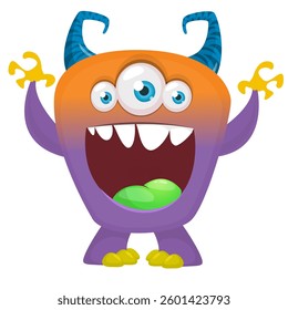 Angry cartoon flying monster with funny face. Halloween vector illustration. For package or party decoration