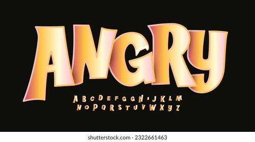 Angry cartoon font, playful alphabet for logo, expressive lettering. Festive and lively typeface for entertaining and cheerful festival designs, children's parties, events, or Halloween celebrations.