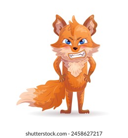 Angry cartoon fox. Anthropomorphic character. Vector illustration.