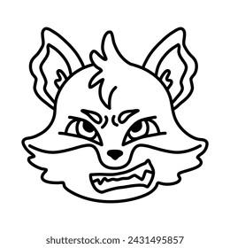 Angry cartoon fox. Line art, editable stroke. Vector illustration.