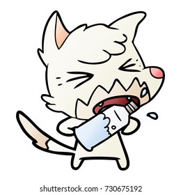 angry cartoon fox opening water bottle