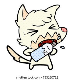 angry cartoon fox opening water bottle