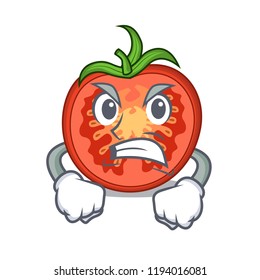 Angry cartoon fresh tomato slices for cooking