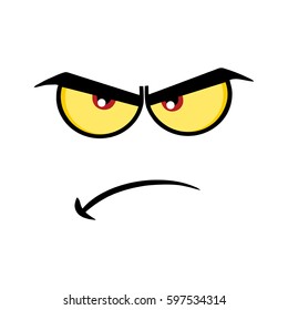 Angry Cartoon Funny Face With Grumpy Expression. Vector Illustration Isolated On White Background