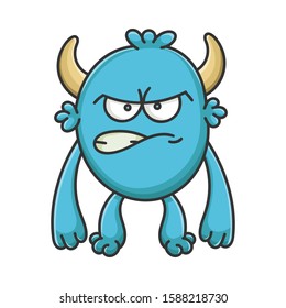 Angry cartoon furry creature monster isolated on white