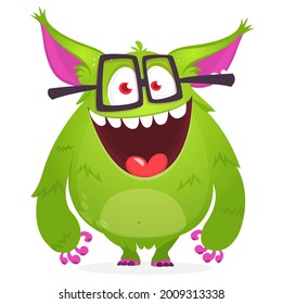 Angry cartoon furry monster character. Illustration of cute and scary mythical alien creature. Halloween design. Great for party decoration, poster or package design