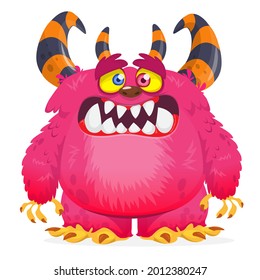 Angry cartoon furry monster character. Illustration of cute and scary mythical alien creature. Halloween design. Great for party decoration, poster or package design