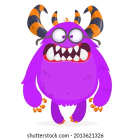 Angry cartoon furry monster character. Illustration of cute and scary mythical alien creature. Halloween design. Great for party decoration, poster or package design