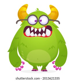 Angry cartoon furry monster character. Illustration of cute and scary mythical alien creature. Halloween design. Great for party decoration, poster or package design