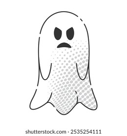 Angry cartoon ghost with halftone pattern and frowning face, Vector