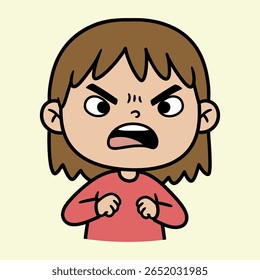 Angry Cartoon Girl Screaming Vector Illustration