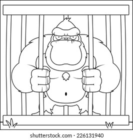An angry cartoon gorilla in a cage.