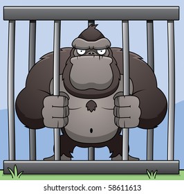 An Angry Cartoon Gorilla In A Cage.