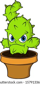 angry cartoon green cactus in a pot .isolated on white background vector