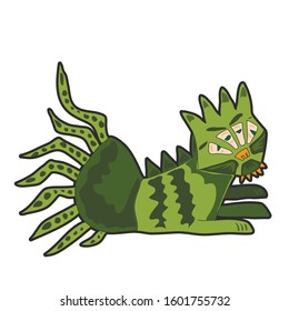 Angry cartoon green monster. Cute illustration for prints on baby clothes.