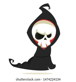 Angry cartoon grim reaper flying. Halloween death character illustration
