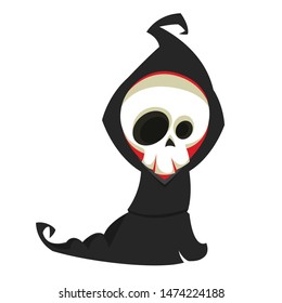 Angry cartoon grim reaper flying. Halloween death character illustration