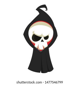 Angry cartoon grim reaper flying. Halloween death character illustration. Design for print, sticker, party poster invitation or logo