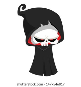 Angry cartoon grim reaper flying. Halloween death character illustration. Design for print, sticker, party poster invitation or logo