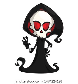 Angry cartoon grim reaper waving. Halloween death character illustration