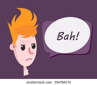 Angry Cartoon Head Boy Portrait with Bubble. Isolated Vector Elements.