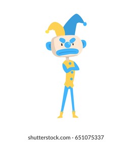 Angry cartoon jester colorful character vector Illustration