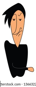 Angry cartoon man in black vector illustration on white background
