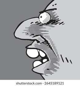 angry cartoon man profile view, vector illustration