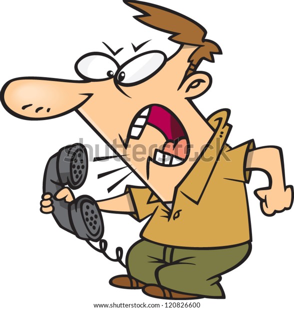 Angry Cartoon Man Yelling Into Phone Stock Vector (Royalty Free ...