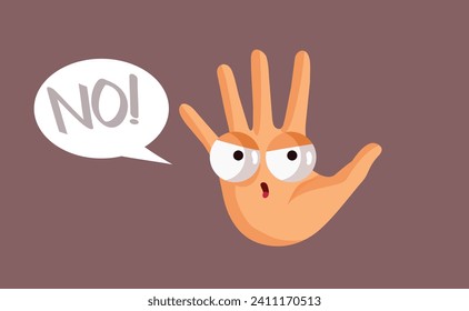 
Angry Cartoon Mascot Hand Saying No Vector Illustration. Unhappy palm character giving negative feedback 
