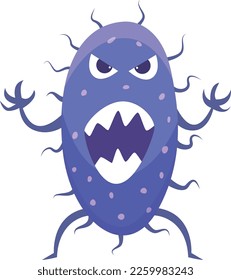 Angry cartoon microbe. Purple monster with scary face