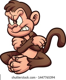 Angry cartoon monkey with crossed arms clipart. Vector illustration with simple gradients. All in a single layer. 
