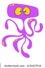 Angry cartoon monster alien with tentacles. Vector Halloween illustration