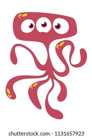 Angry cartoon monster alien with tentacles. Vector Halloween illustration