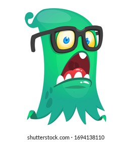Angry cartoon monster with big eyeglasses. Vector Halloween illustration